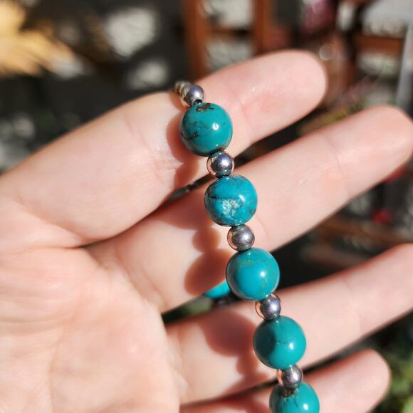 Relios Carolyn Pollack Bracelent Genuine Turquoise 925 Sterling Silver Beaded - Picture 10 of 11